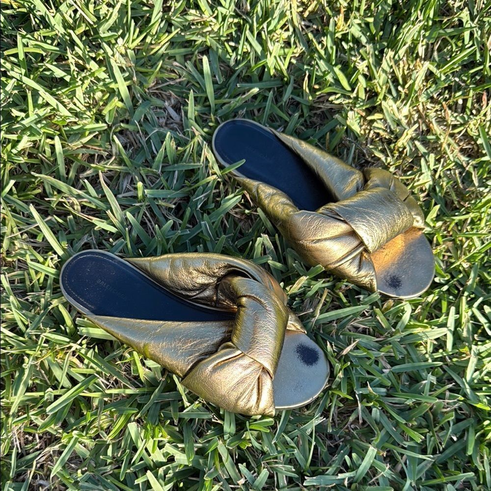 Gold Women's Slide Sandals Balenciaga Super Comfortable Metallic Sandals Size 8